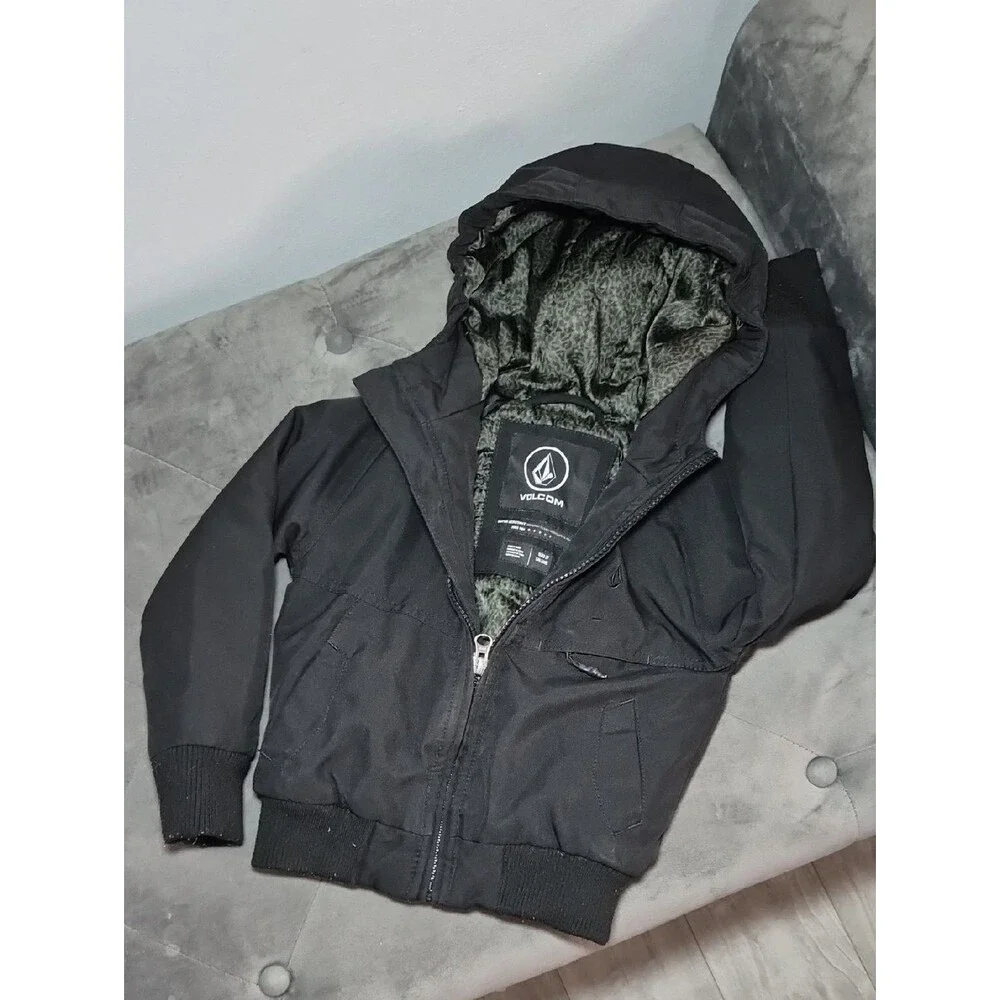 Volcom Black Hooded Jacket with Faux Fur Lining 2T